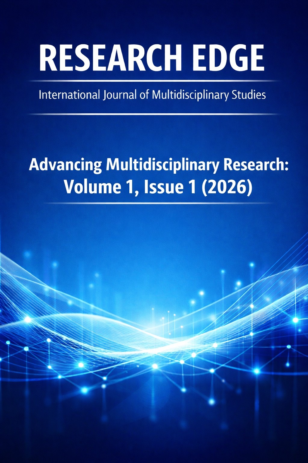 Research Edge journal cover, Volume 1 Issue 1 (2026), blue academic design background.